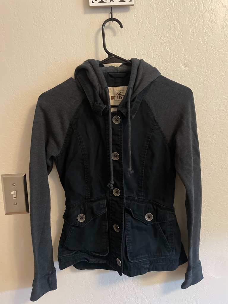 Y2k Hollister Dark Navy Body With Charcoal Sleeve Hooded Utility Jacket